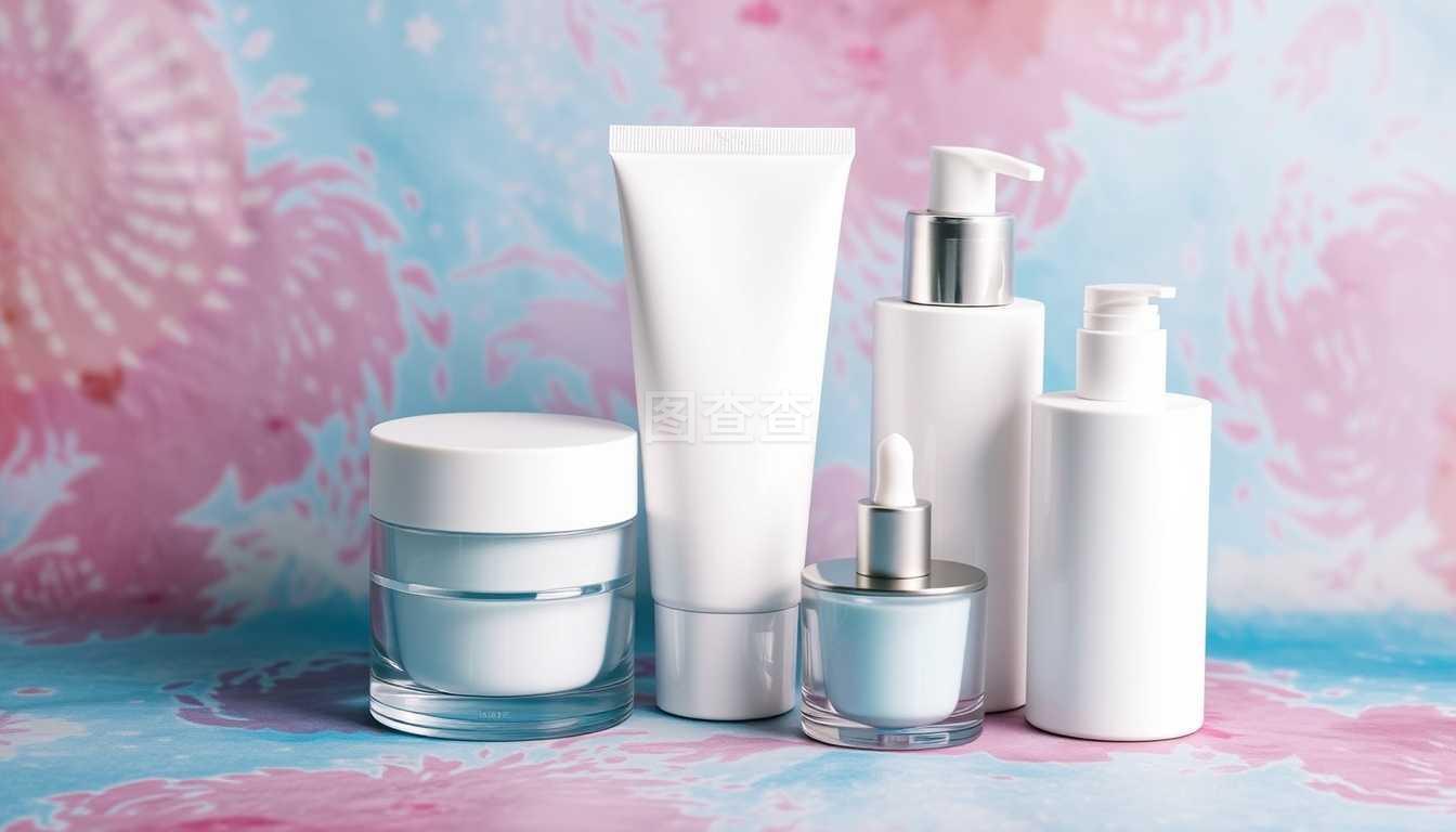 彩色背景上的化妆品容器